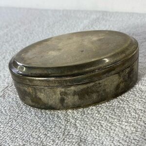 Vintage EPSilver Plated Steel Oval Metal Velvet Lined Trinket Box